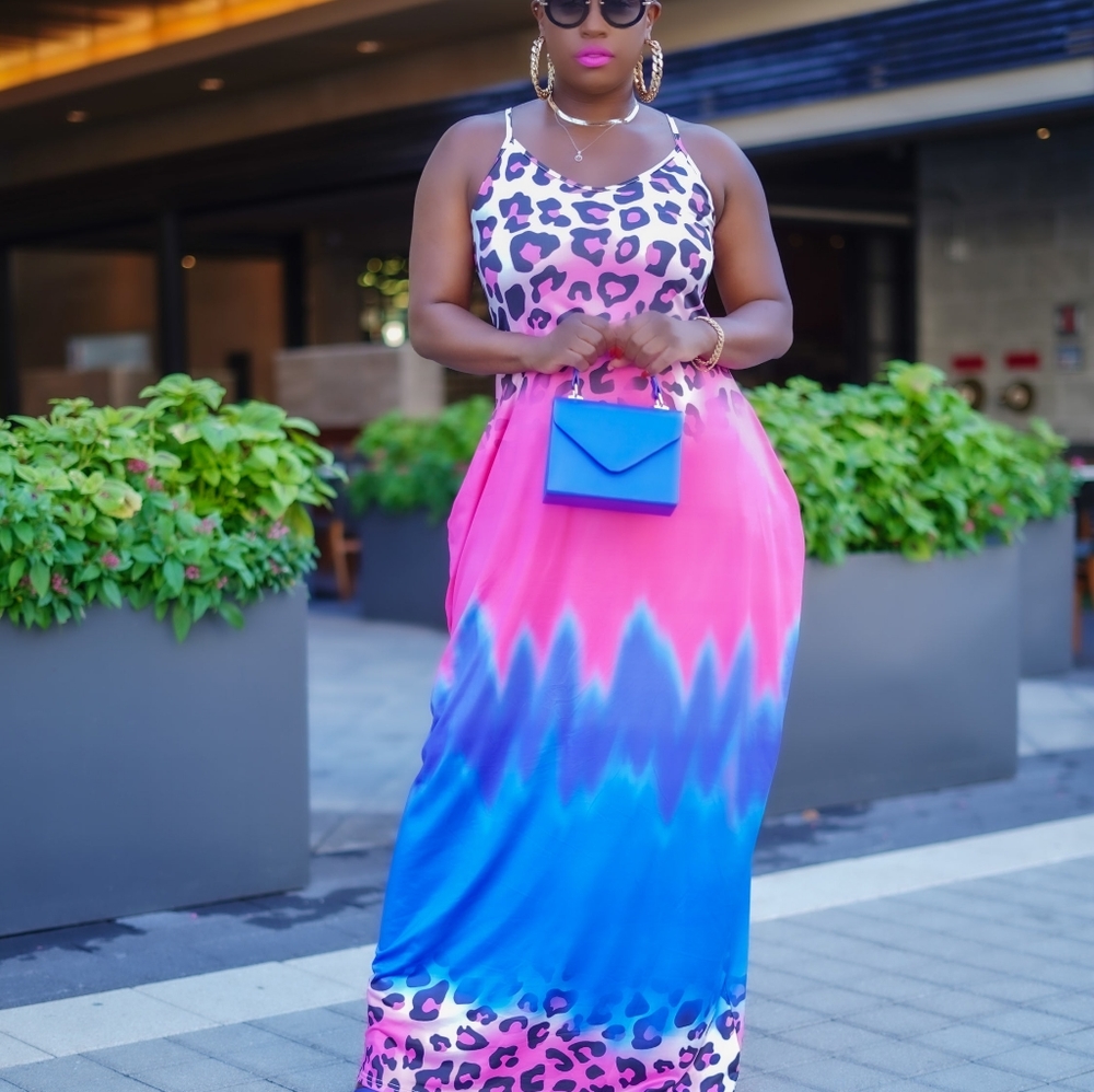 Animal Print Tie Dye Maxi Dress (Fuchsia)